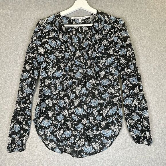 Veronica Beard Womens Size 4 Pullover Blouse Navy Blue Floral Print Long Sleeve - Picture 1 of 7